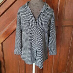 Liz Claiborne Polka Dot Button-Up Shirt Womens L 100% Polyester